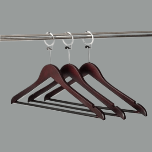 500 ADET OTEL TİPİ ELBİSE ASKISI AHŞAP OTEL ELBİSE ASKISI CEVİZ RENK METAL HALKALI 43 CM