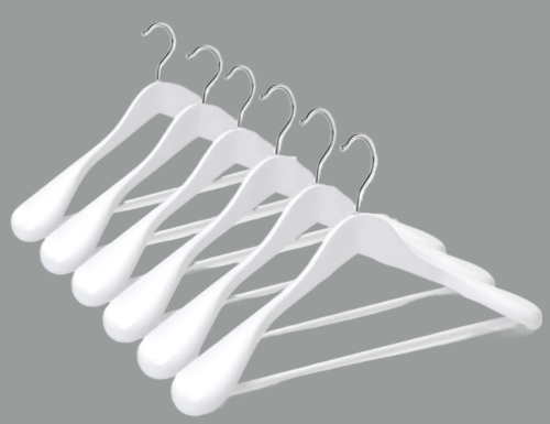 50 Adet Ahşap Kalın Omuz Formlu Takım Elbise Ceket Askısı beyaz Renk