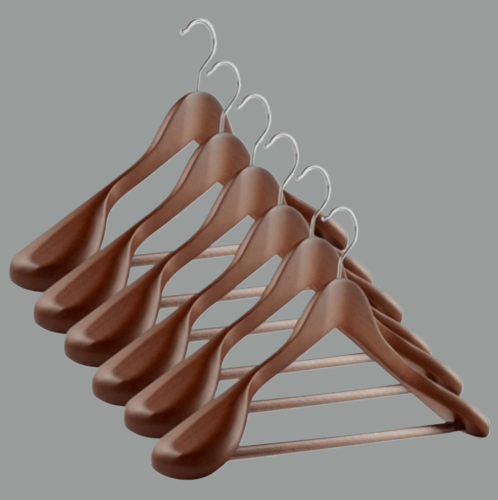 50 Adet Ahşap Kalın Omuz Formlu Takım Elbise Ceket Askısı Ceviz Renk