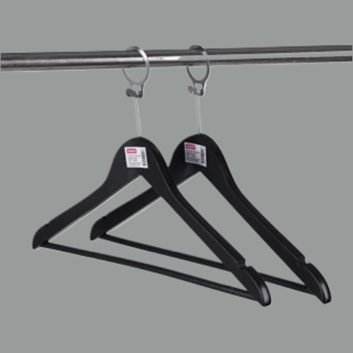 150 ADET OTEL TİPİ ELBİSE ASKISI AHŞAP OTEL ELBİSE ASKISI SİYAH BOYALI METAL HALKALI 43 CM