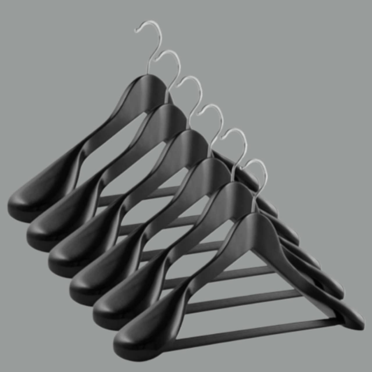 100 Adet Ahşap Kalın Omuz Formlu Takım Elbise Ceket Askısı siyah Renk